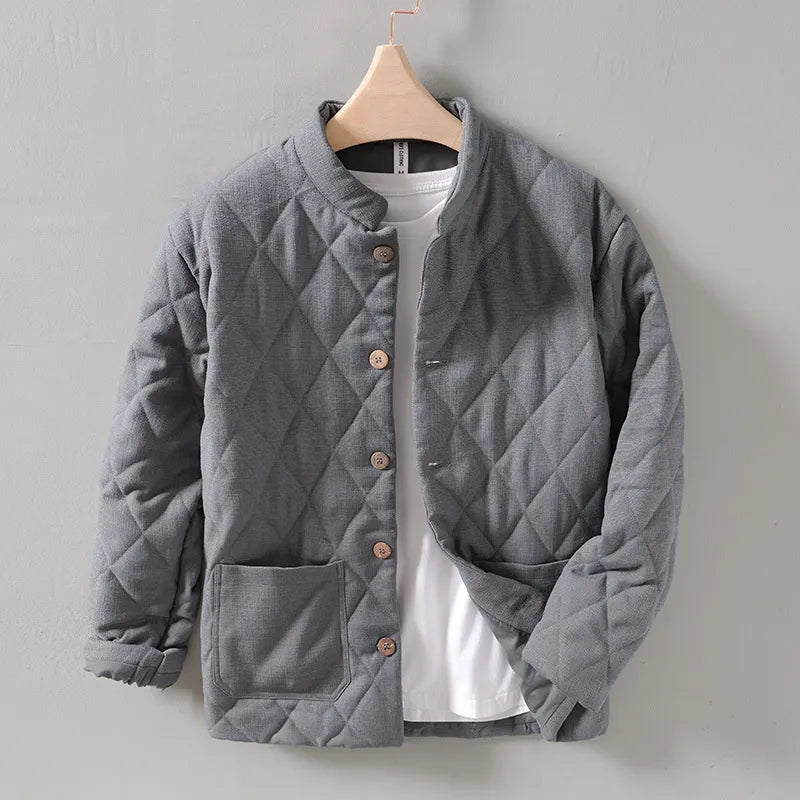 Biruvi | Men’s Diamond-Stitched Mandarin Collar Quilted Jacket