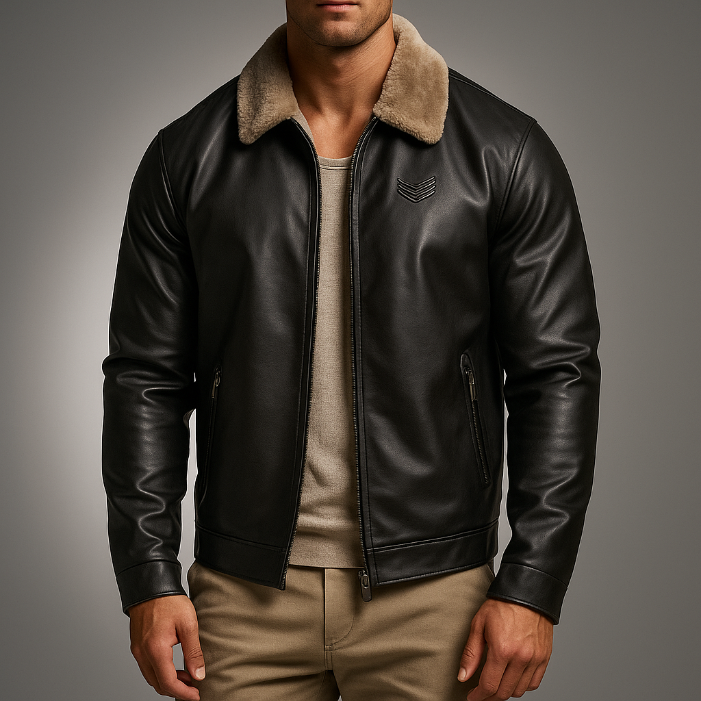 Biruvi | Men’s Fleece-Lined Vegan Leather Jacket with Soft Plush Interior