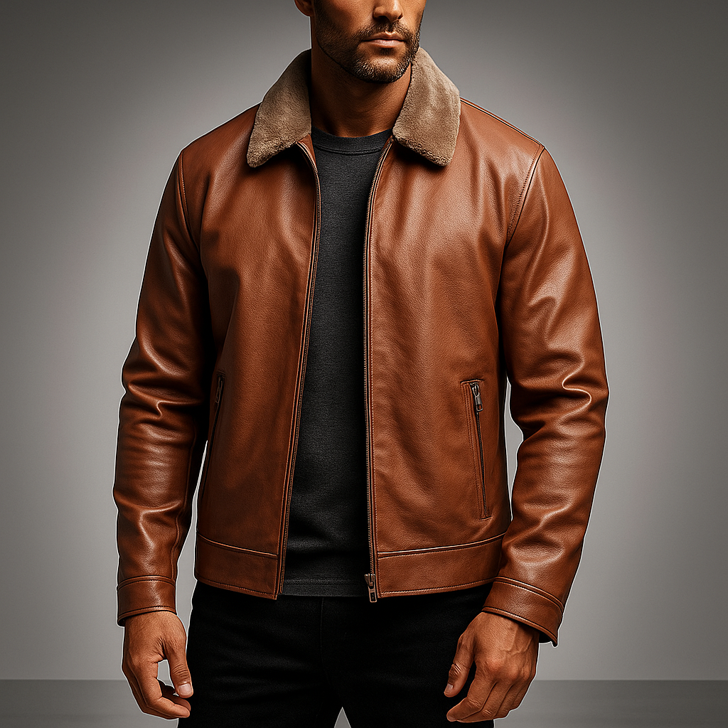Biruvi | Men’s Fleece-Lined Vegan Leather Jacket with Soft Plush Interior