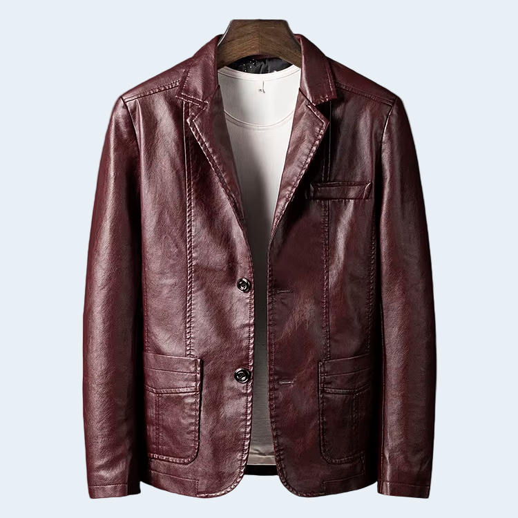 Biruvi | Men’s Hand-Finished Leather Blazer with Dual Button Closure and Vintage Retro Finish