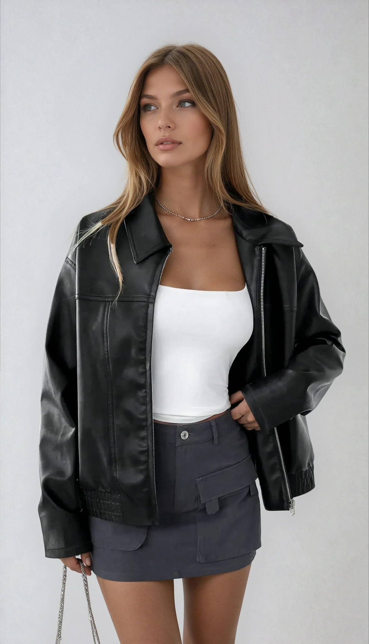 Biruvi | Women's Leather Zipper Jacket