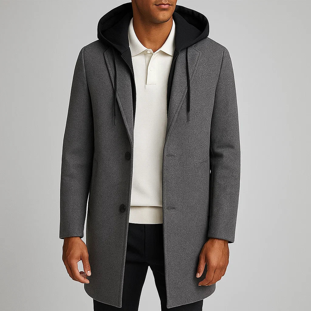 Biruvi | Men’s Linwool Wool Tailored Overcoat with Detachable Hood