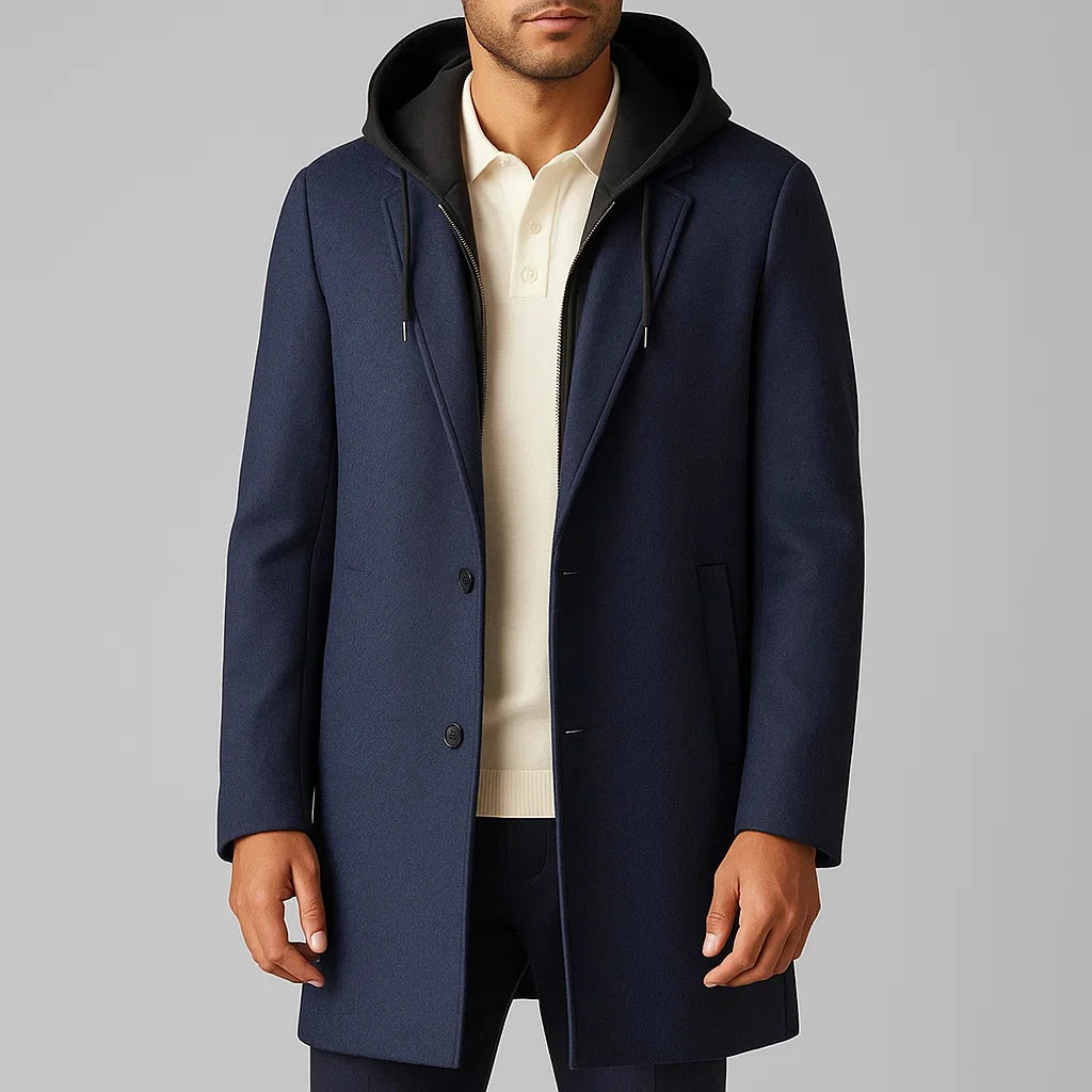 Biruvi | Men’s Linwool Wool Tailored Overcoat with Detachable Hood
