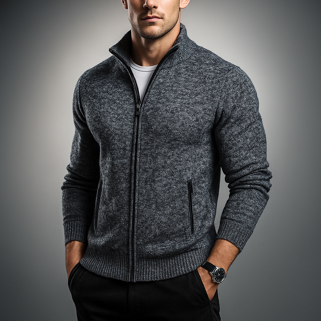 Biruvi | Men’s Marled Waffle-Knit Zip Cardigan