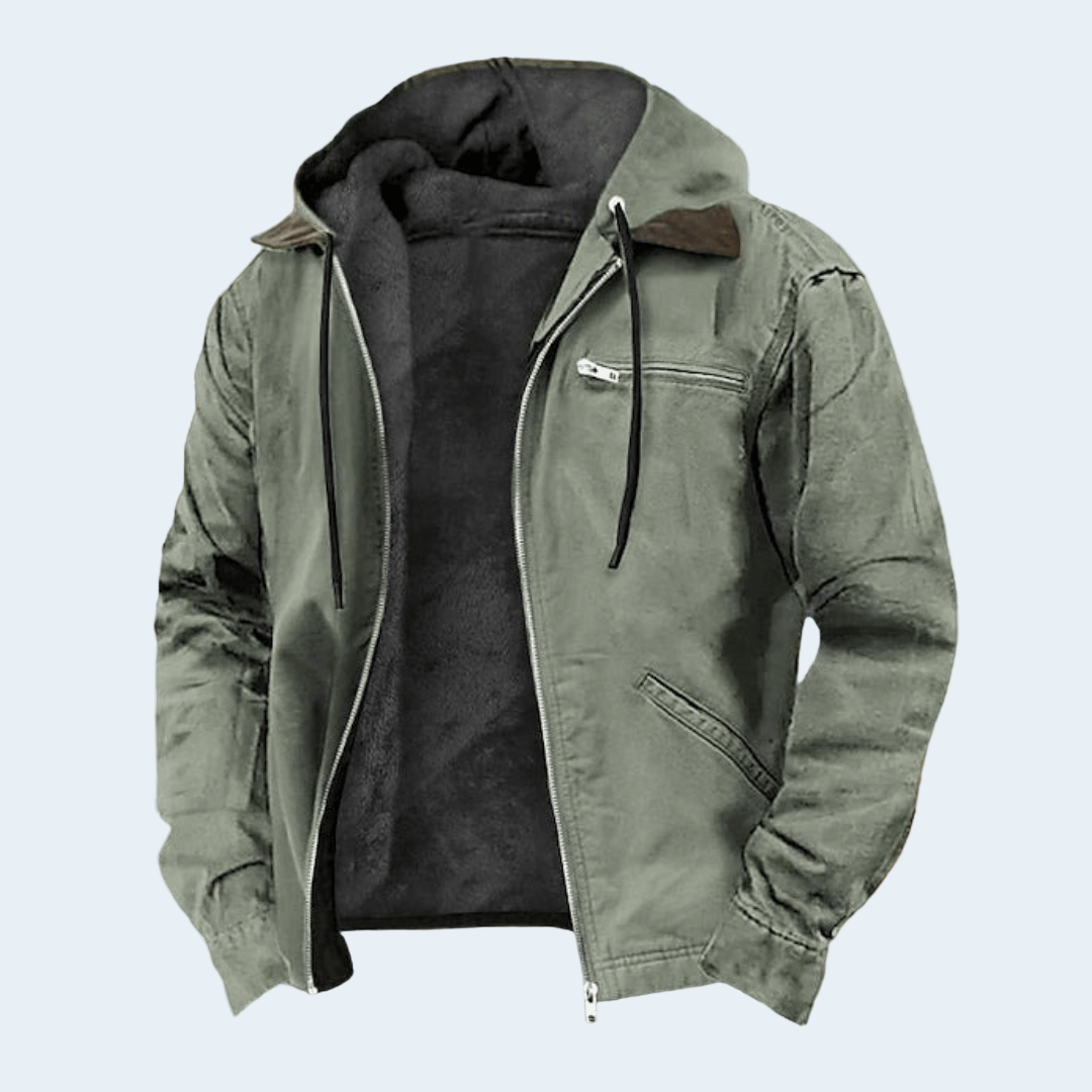 Biruvi | Men’s Hooded Bomber Jacket Soft Lined Utility Zip Pocket Jacket