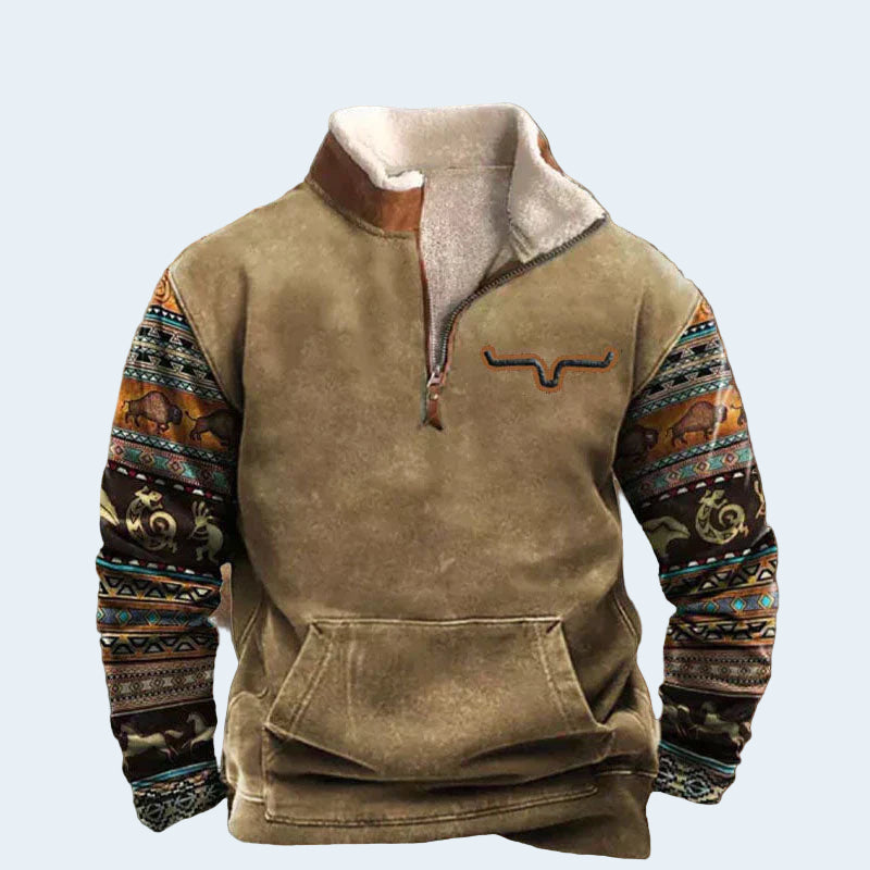 Biruvi | Men’s Western Fleece Quarter Zip Pullover with Sherpa Lined Collar