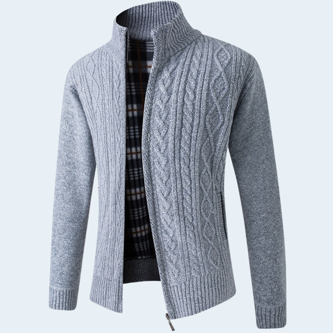 Biruvi | Men’s Knitwear Zip Cardigan Warm Fleece Lined Soft Winter Layer