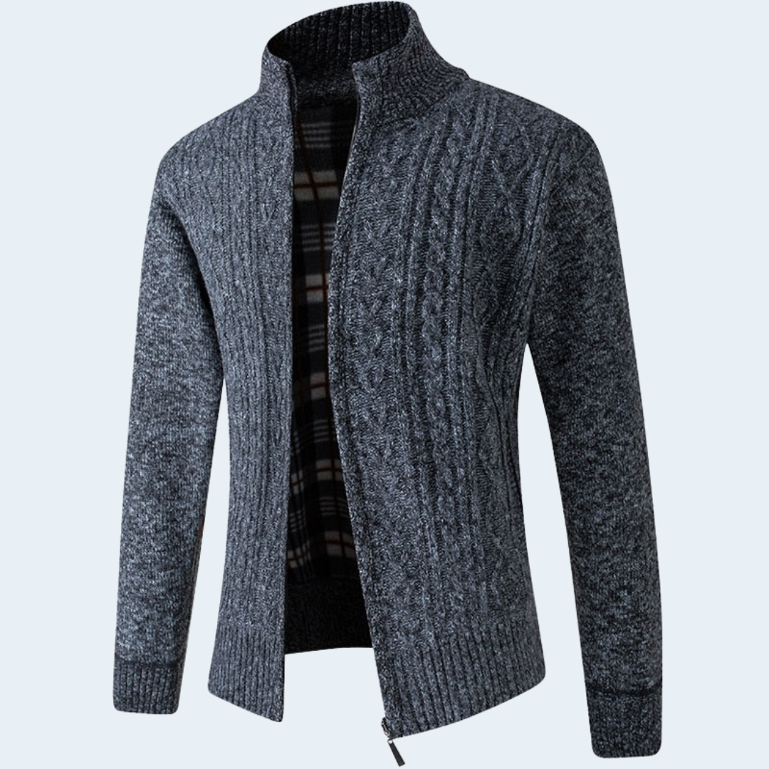 Biruvi | Men’s Knitwear Zip Cardigan Warm Fleece Lined Soft Winter Layer