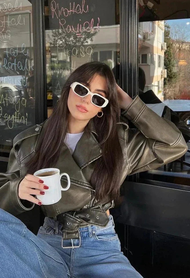 Biruvi | Women’s Mode Short Jacket Tailored Belted Stylish