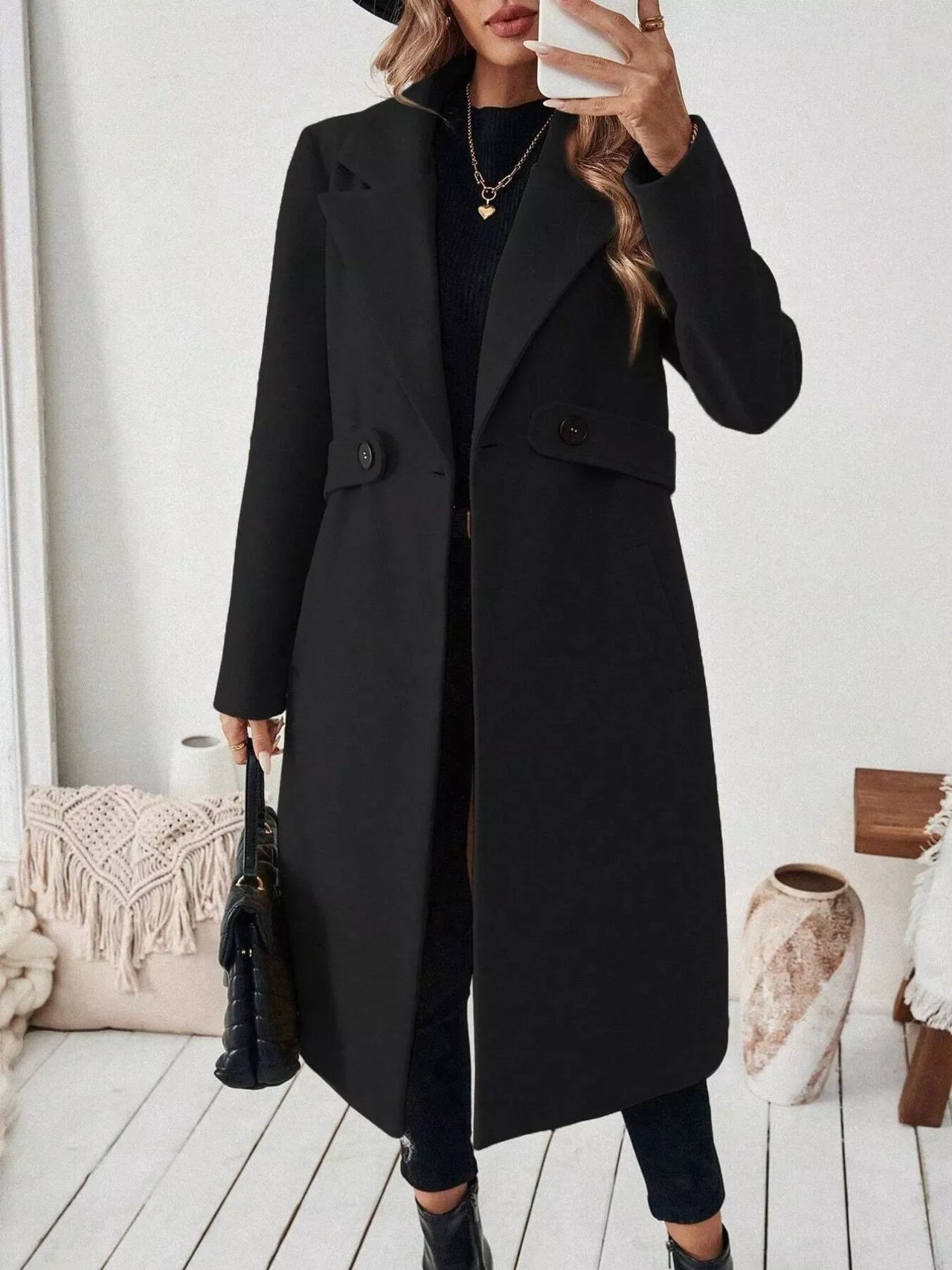Biruvi | Women’s One Button Wool Blend Overcoat