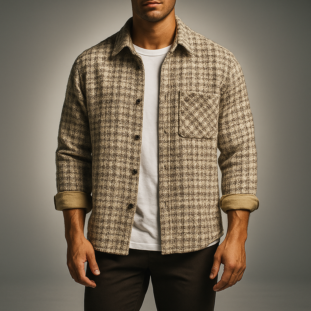Biruvi | Men’s Organic Cotton Tethered Texture Button-Front Overshirt