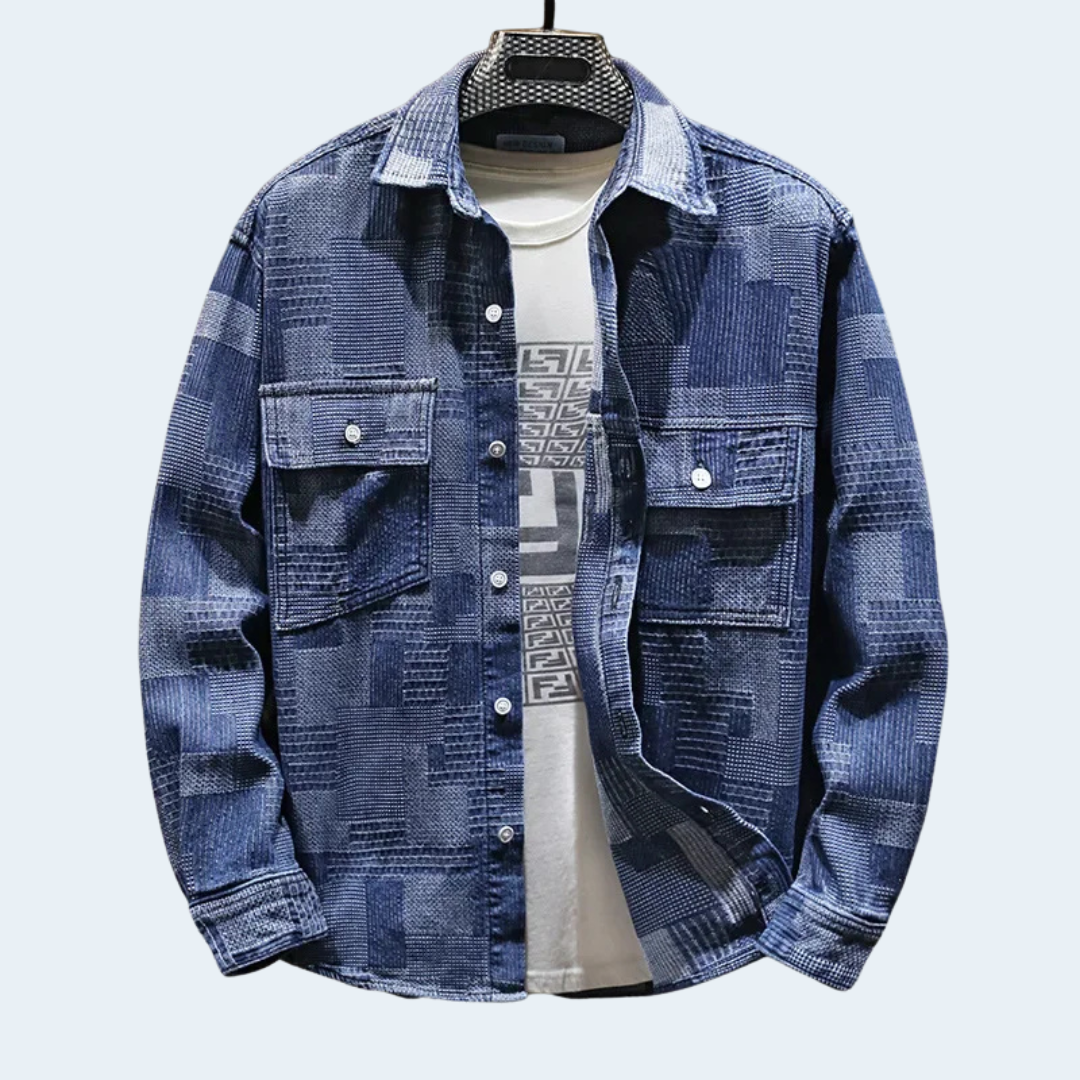 Biruvi | Men’s Retro Checkered Lightweight Denim Jacket