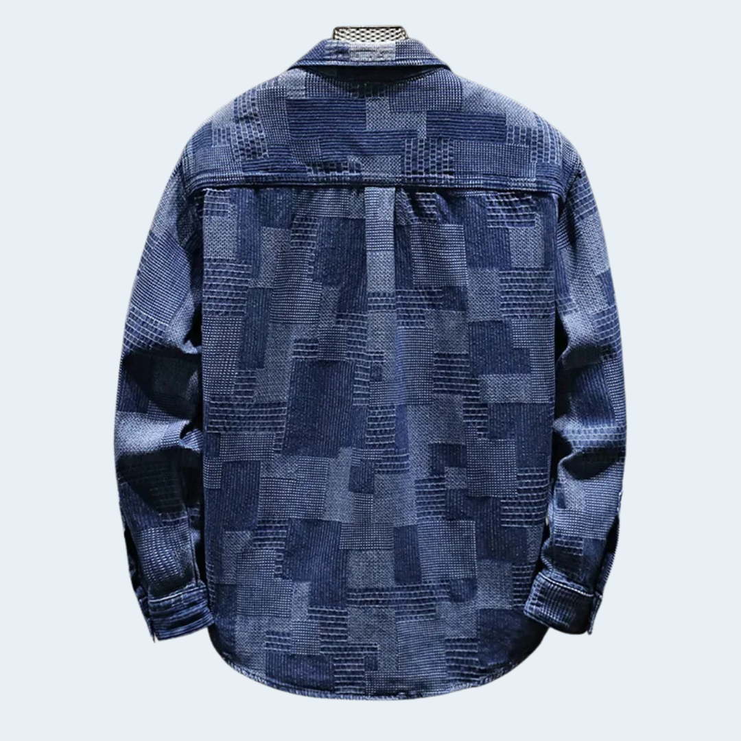 Biruvi | Men’s Retro Checkered Lightweight Denim Jacket