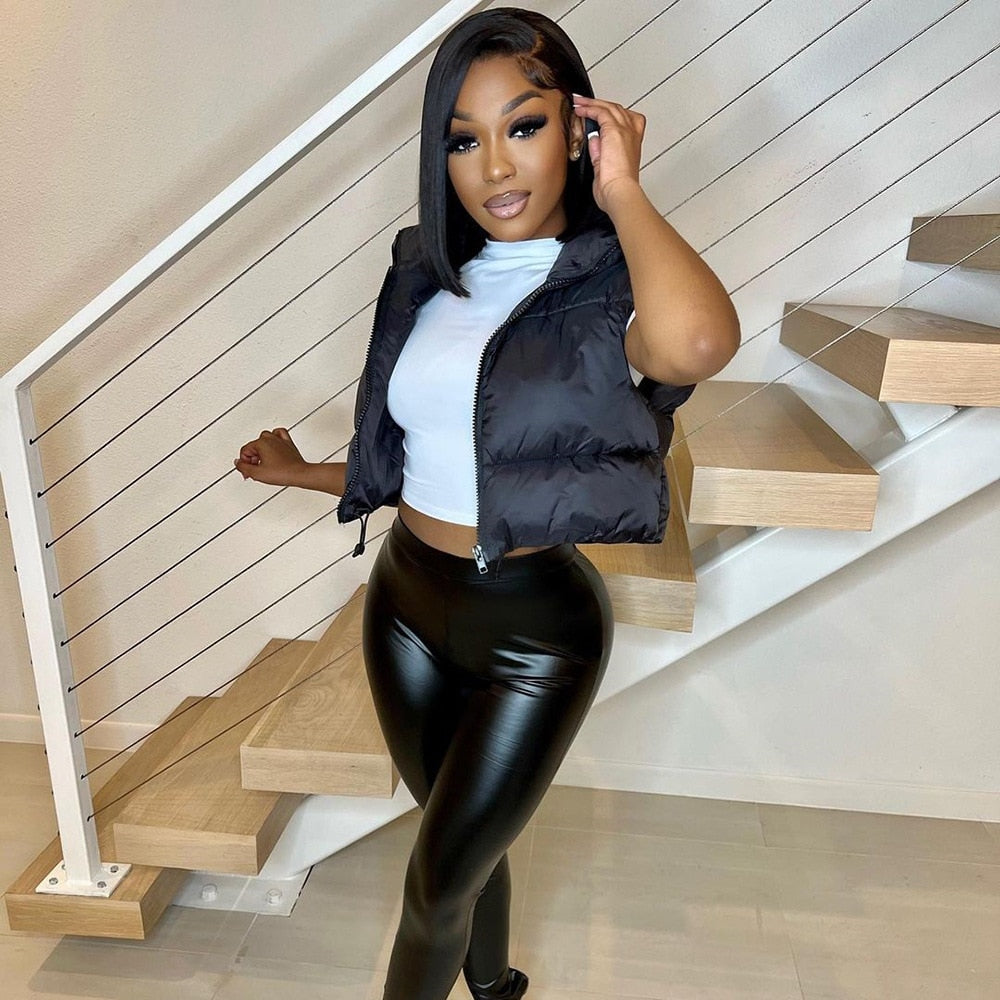 Biruvi | Women’s Cropped Jackets Reversible Bodywarmer Short Warm Padded Vest