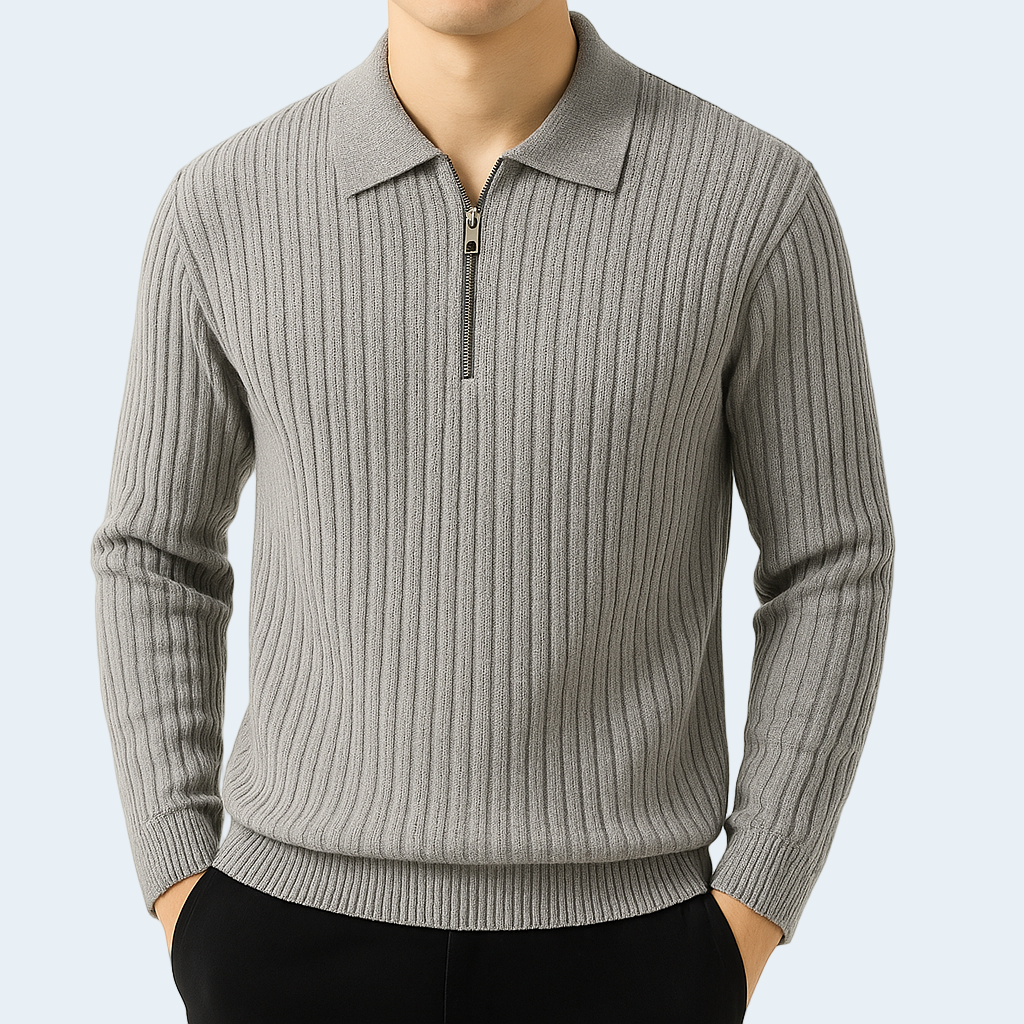 Biruvi | Men’s Soft Ribbed Cotton Zip Sweater