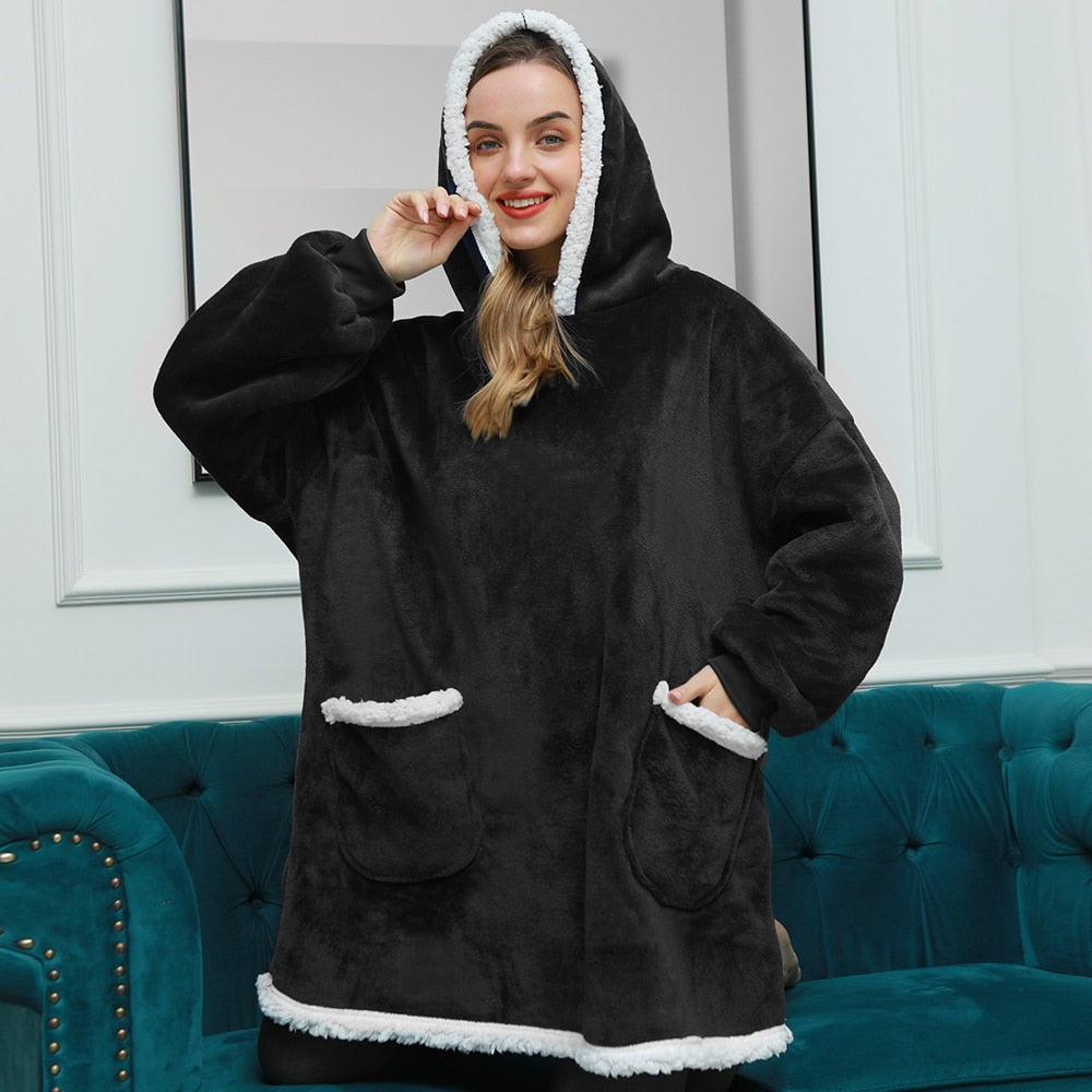 Biruvi | Oversized Hoodies Blanket Hoodie Soft Fleece Wearable Blanket with Hood & Kangaroo Pocket