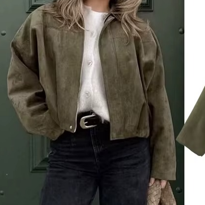 Biruvi | Women’s Vintage-Inspired Oversized Suede-Look Bomber Jacket
