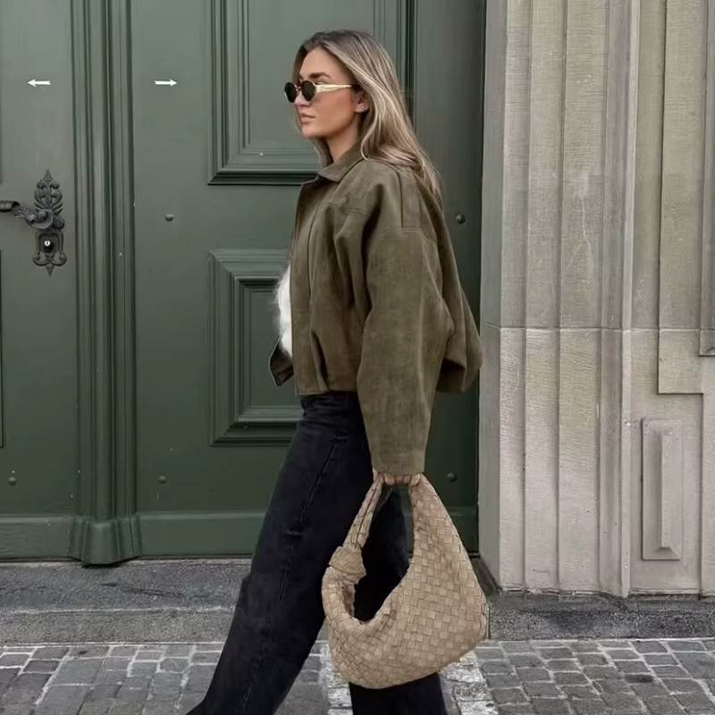 Biruvi | Women’s Vintage-Inspired Oversized Suede-Look Bomber Jacket