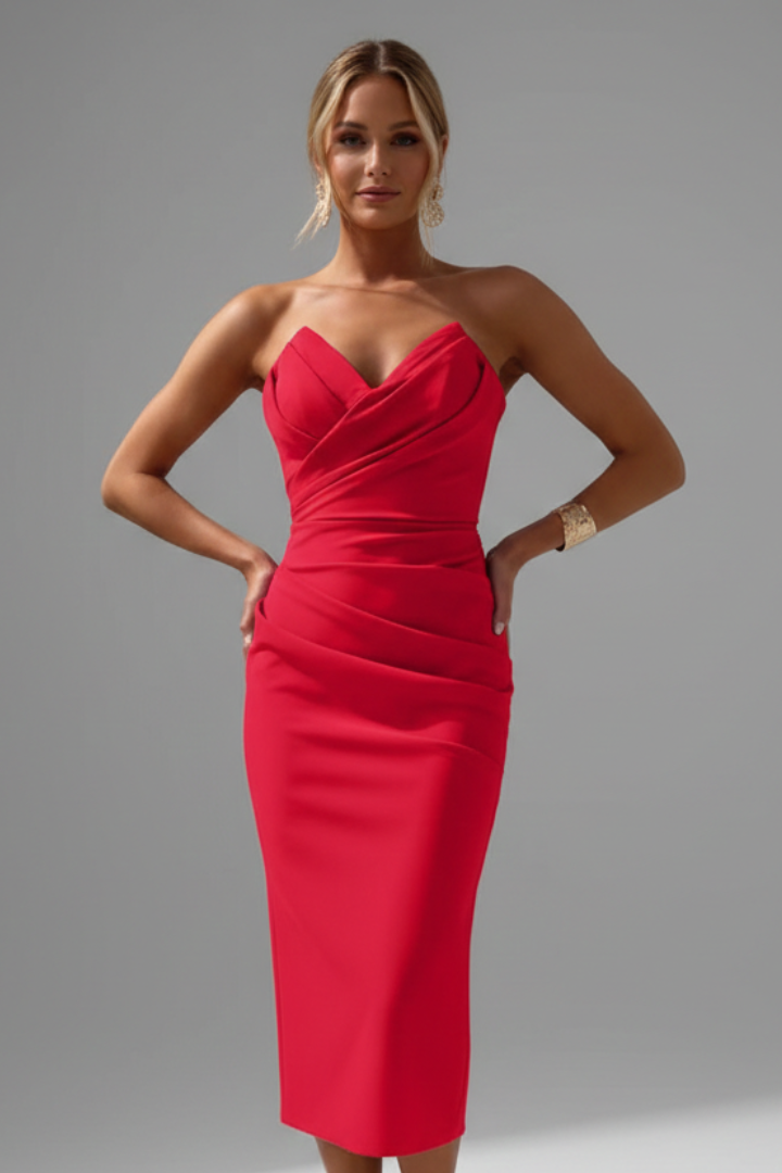Tallulah | Strapless Ruched Midi Dress