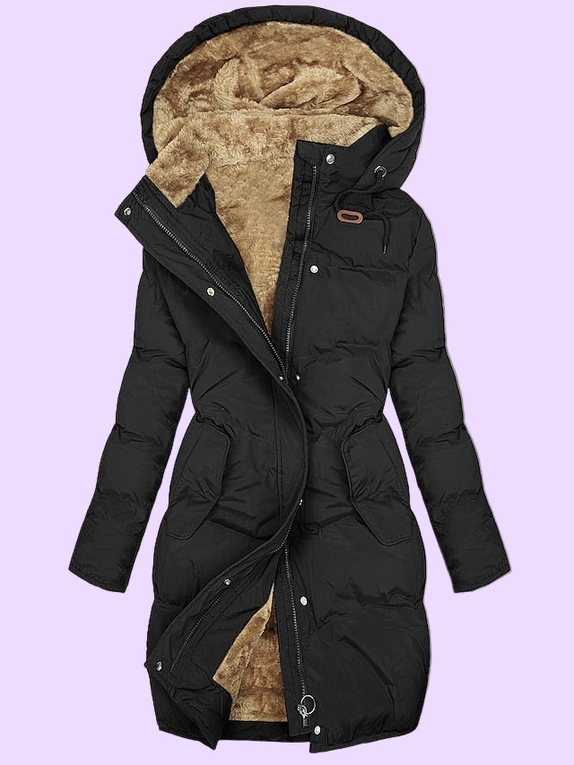 Biruvi | Women’s Fur-Lined Cotton Long Coat with Fur Hood