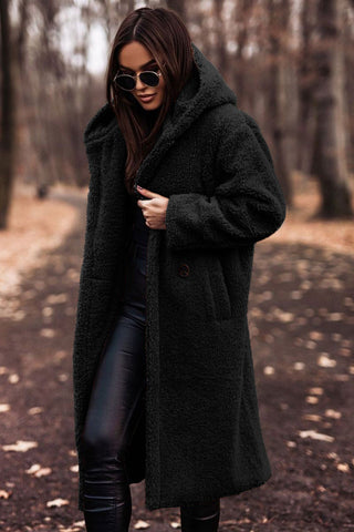 Biruvi | Women’s Long Teddy Coat with Hood