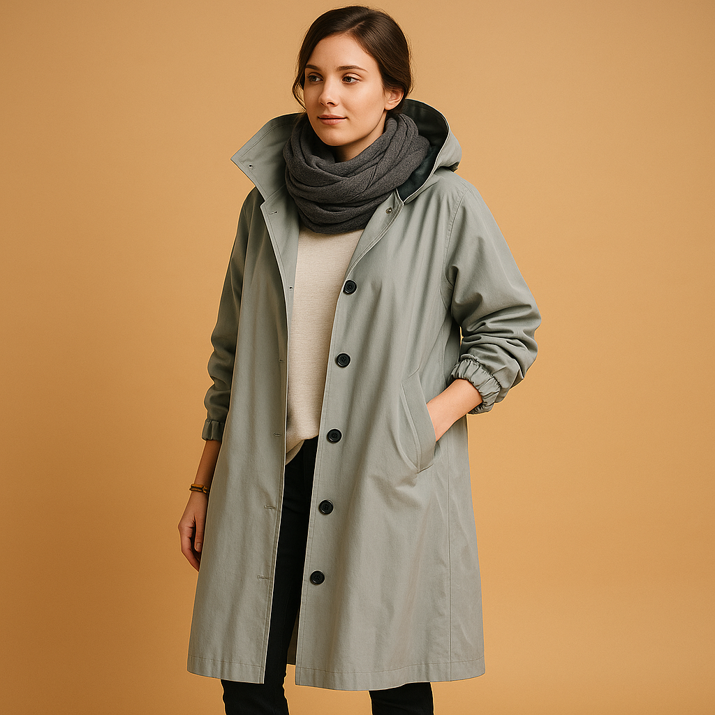 Biruvi | Women’s Long Waterproof Trench Coat with Adjustable Hood
