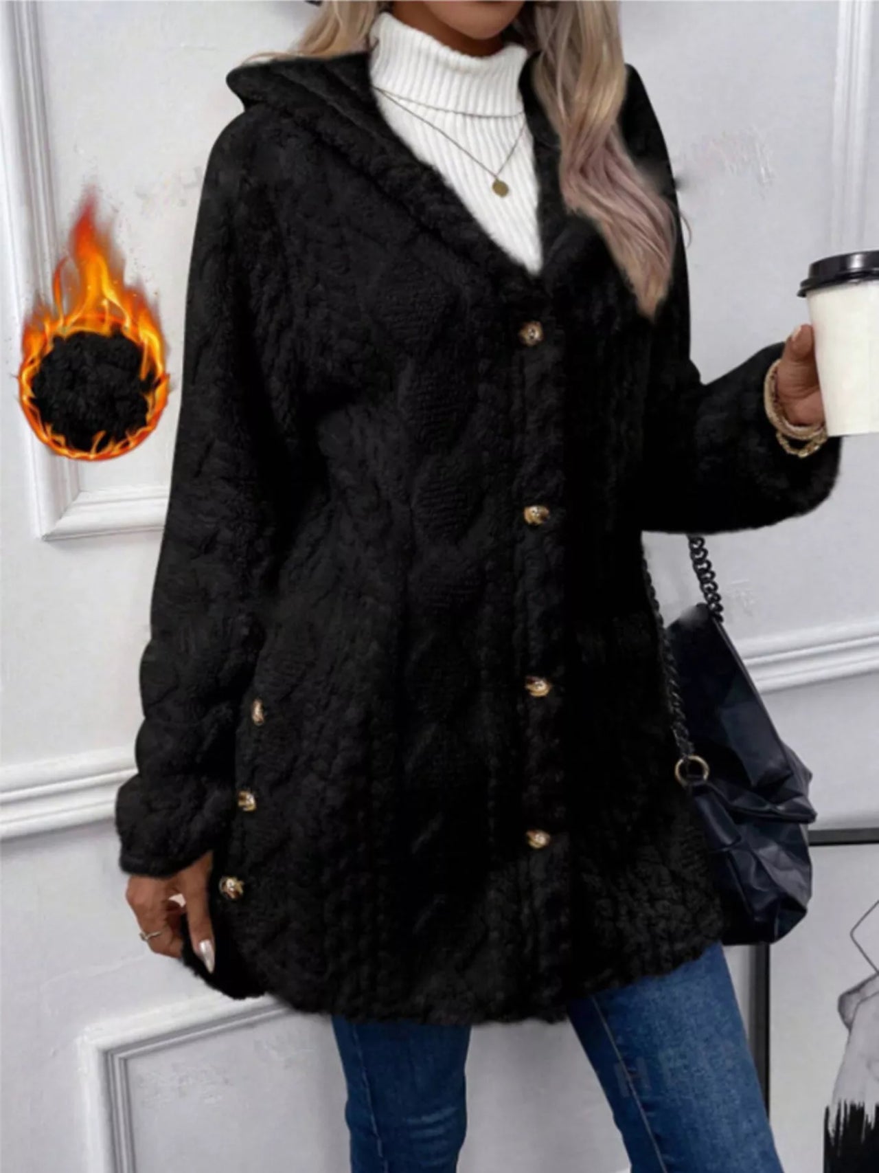 Biruvi | Women’s Thick Buttoned Longline Jacket with Classic Everyday Style