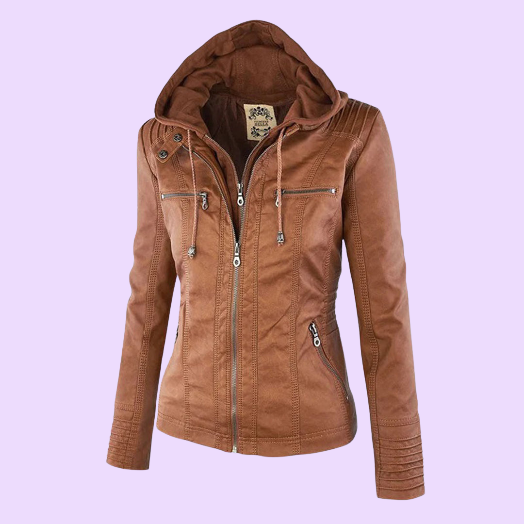 Biruvi | Women’s Weatherproof Leather Jacket with Removable Hood