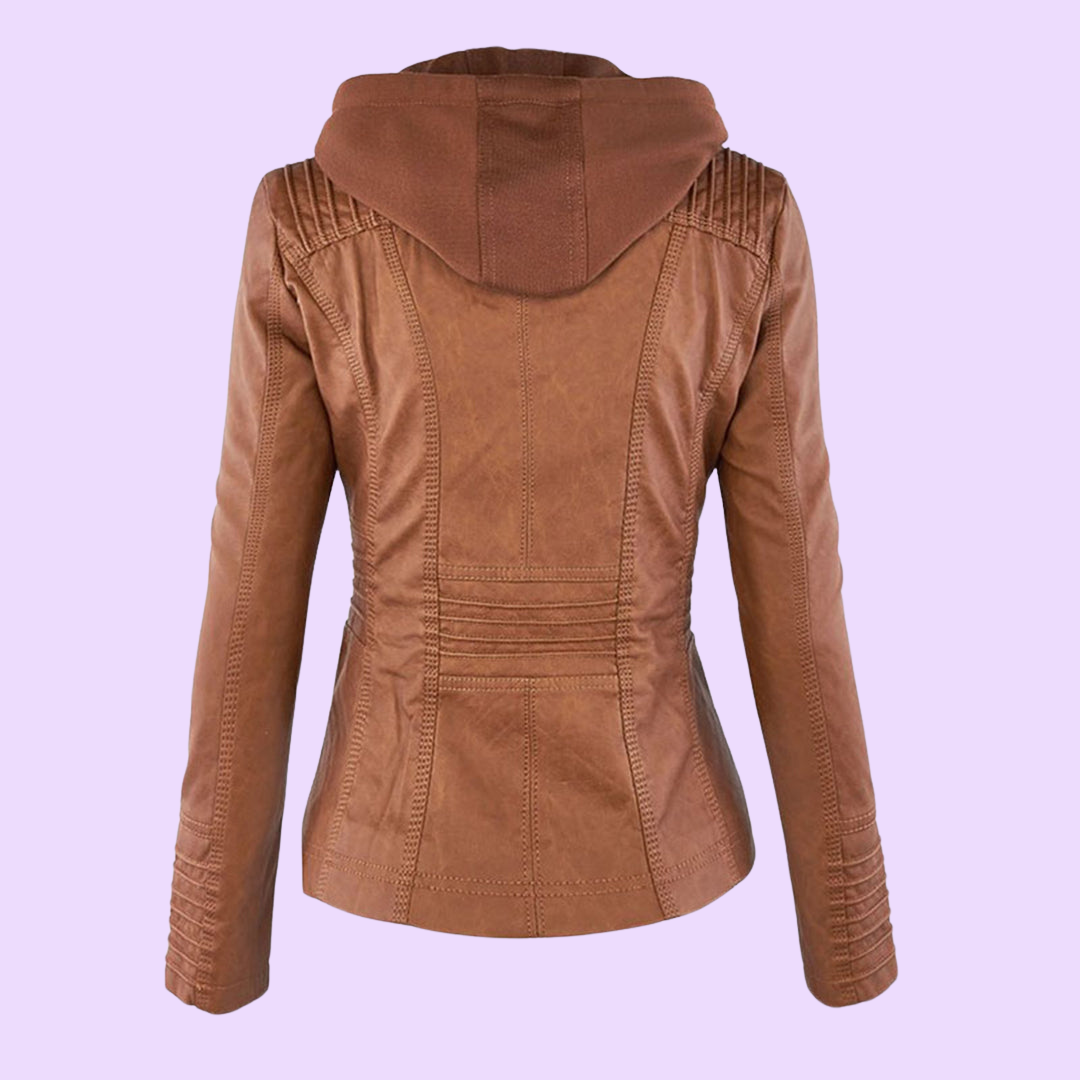 Biruvi | Women’s Weatherproof Leather Jacket with Removable Hood