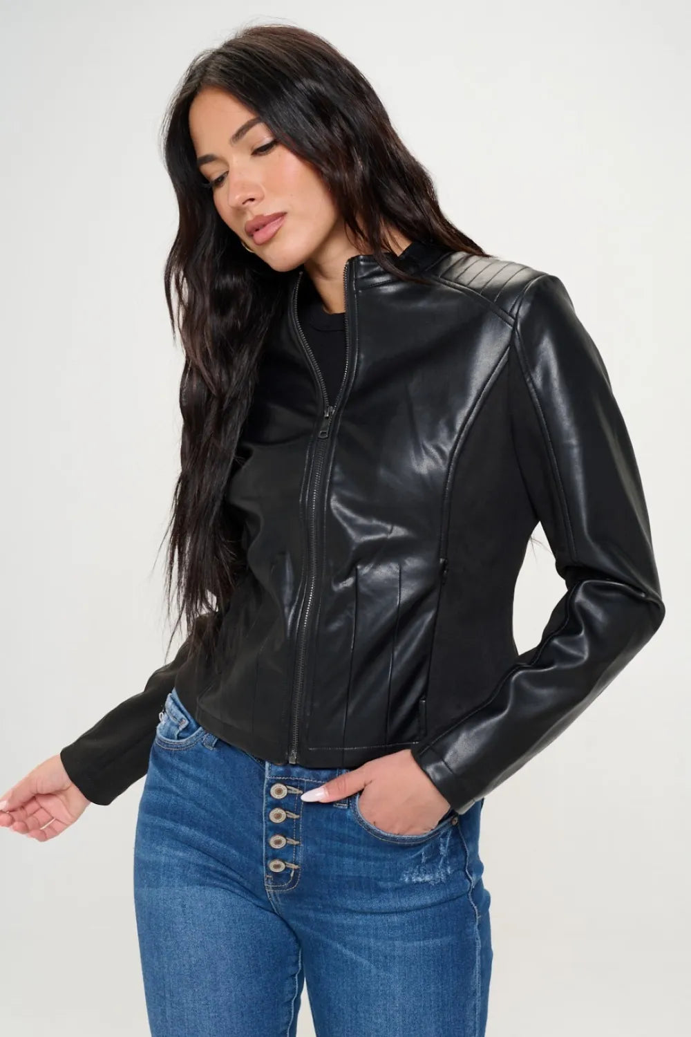 Biruvi | Women’s Zip Up Vegan Moto Jacket