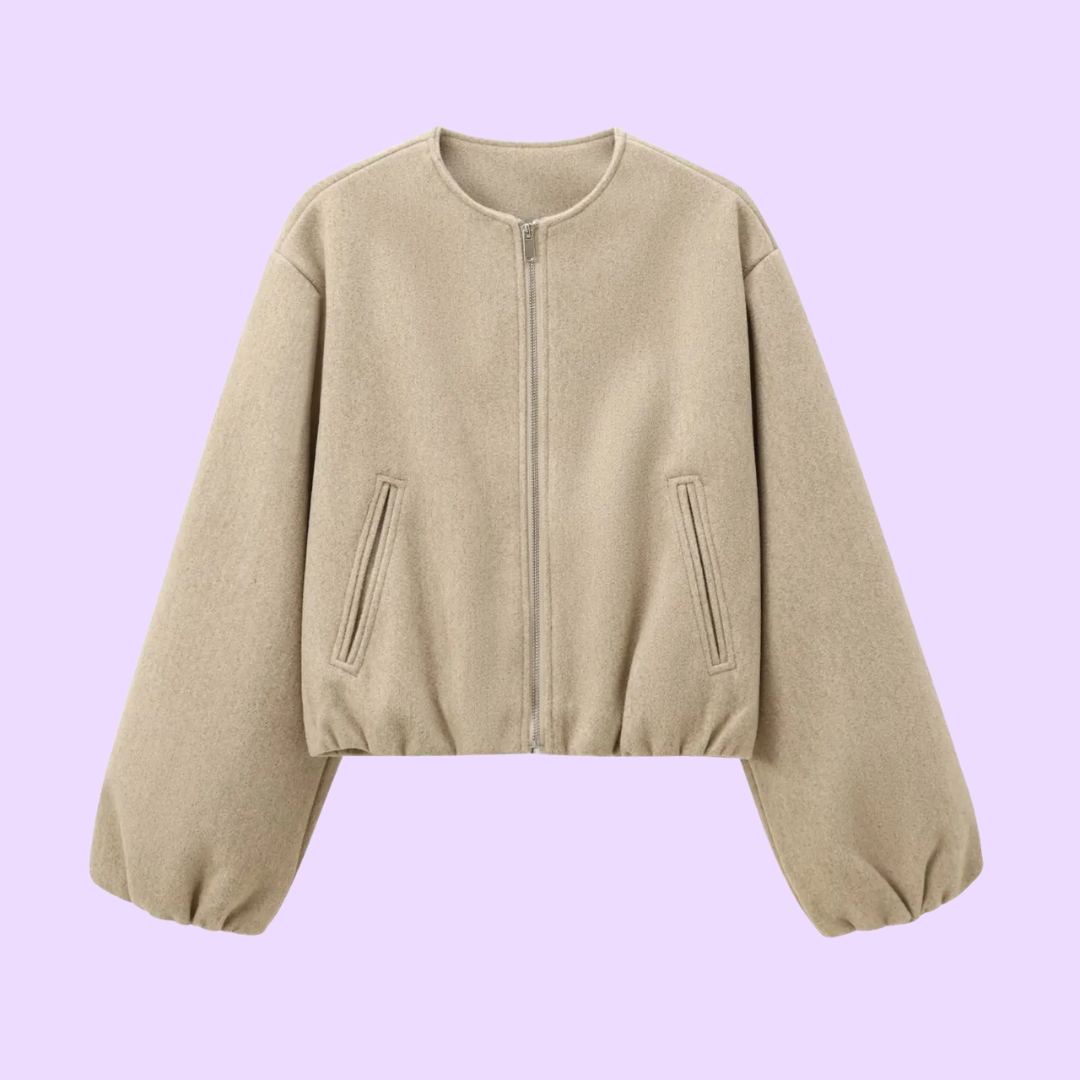 Biruvi | Women’s Cropped Jacket Zip Up Bomber Soft Balloon Sleeve Cropped Jackets