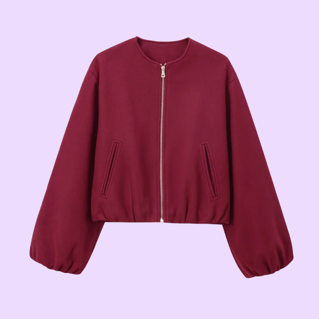 Biruvi | Women’s Cropped Jacket Zip Up Bomber Soft Balloon Sleeve Cropped Jackets