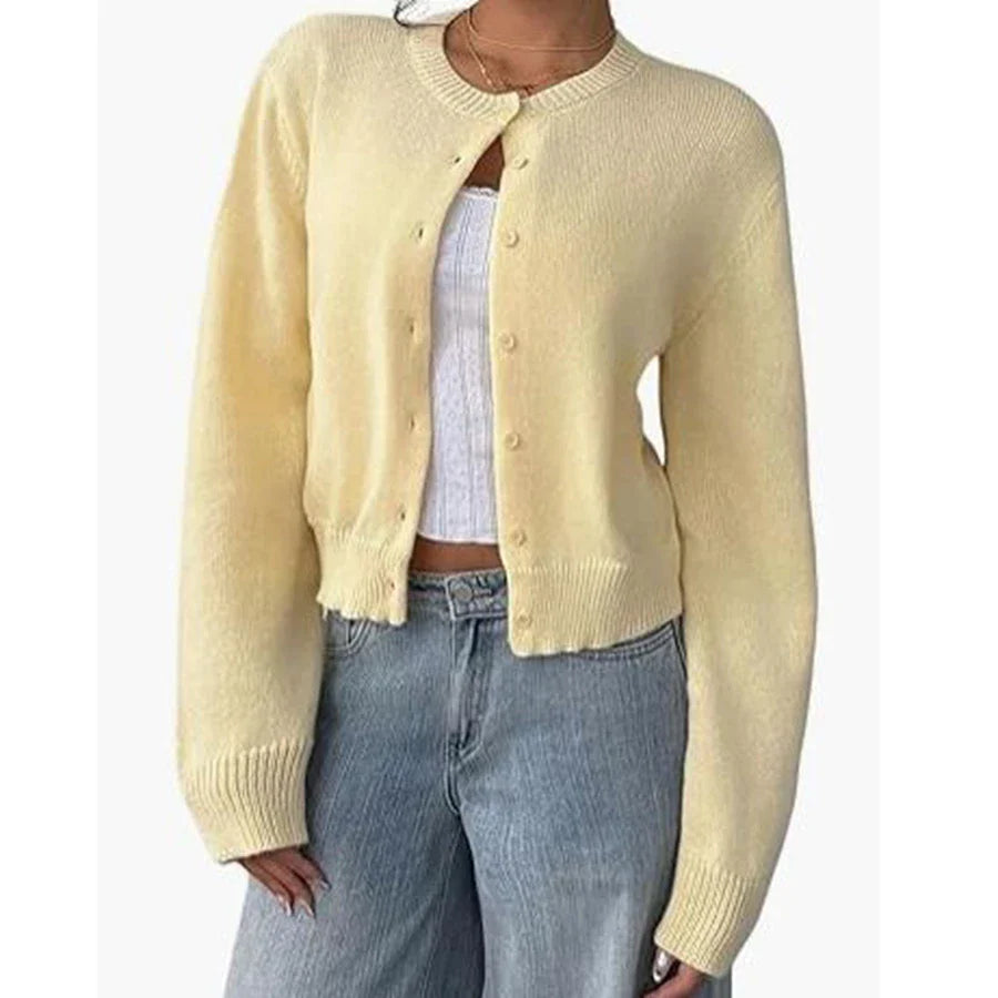 Biruvi | Women’s Knitwear Cardigan Soft Pastel Yellow Button Up Classic Fit