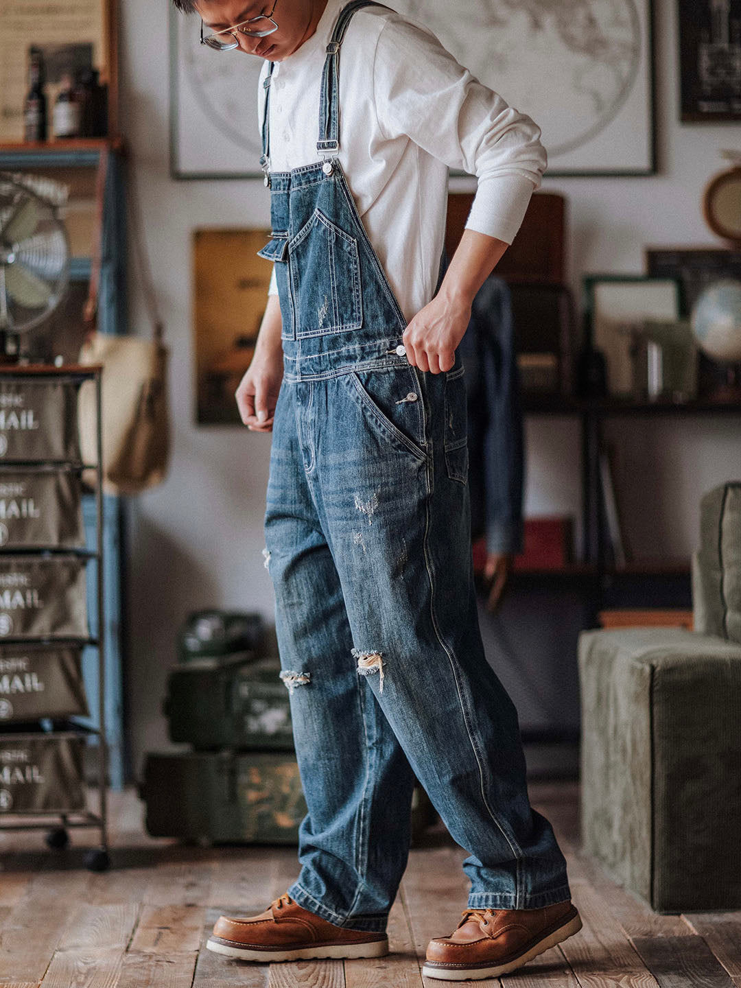 Alaric | Relaxed Fit Distressed Denim Overalls
