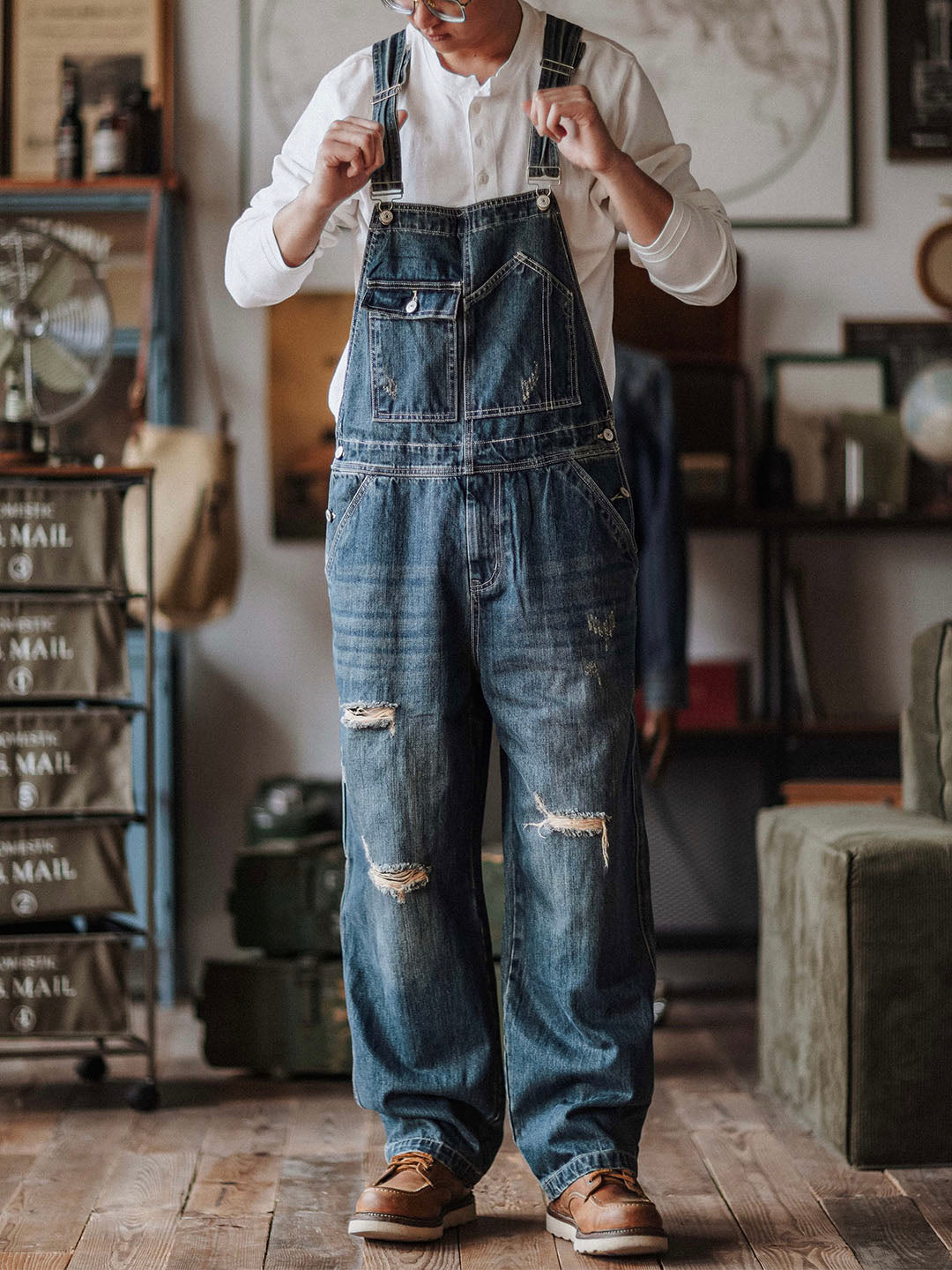 Alaric | Relaxed Fit Distressed Denim Overalls