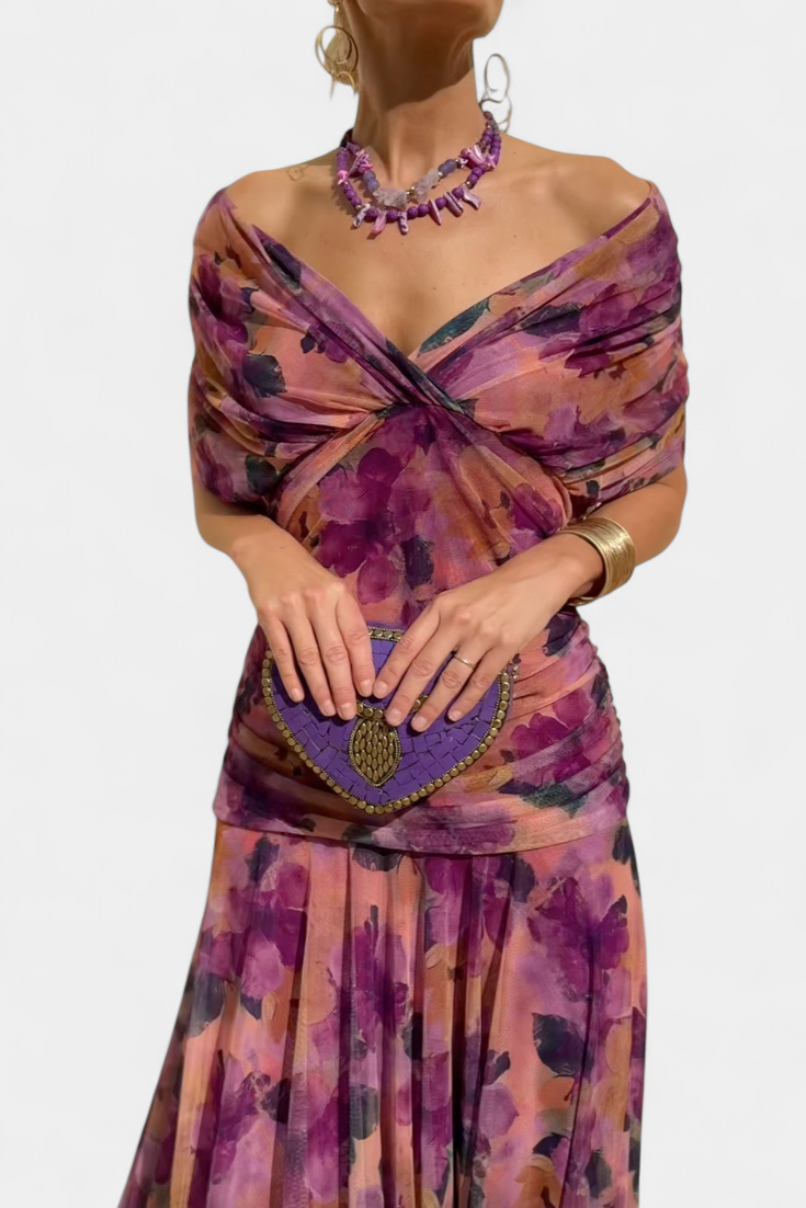 Blanche | V-Neck Floral Print A-Line Dress