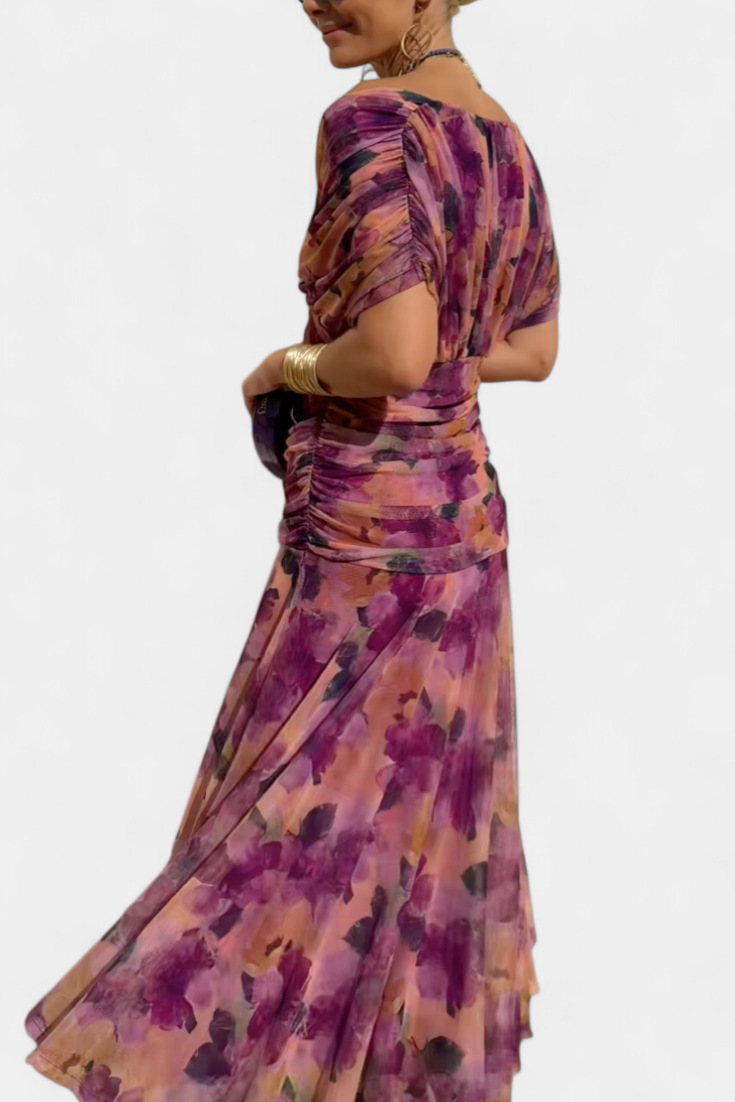 Blanche | V-Neck Floral Print A-Line Dress