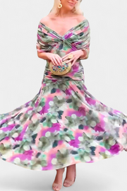Blanche | V-Neck Floral Print A-Line Dress