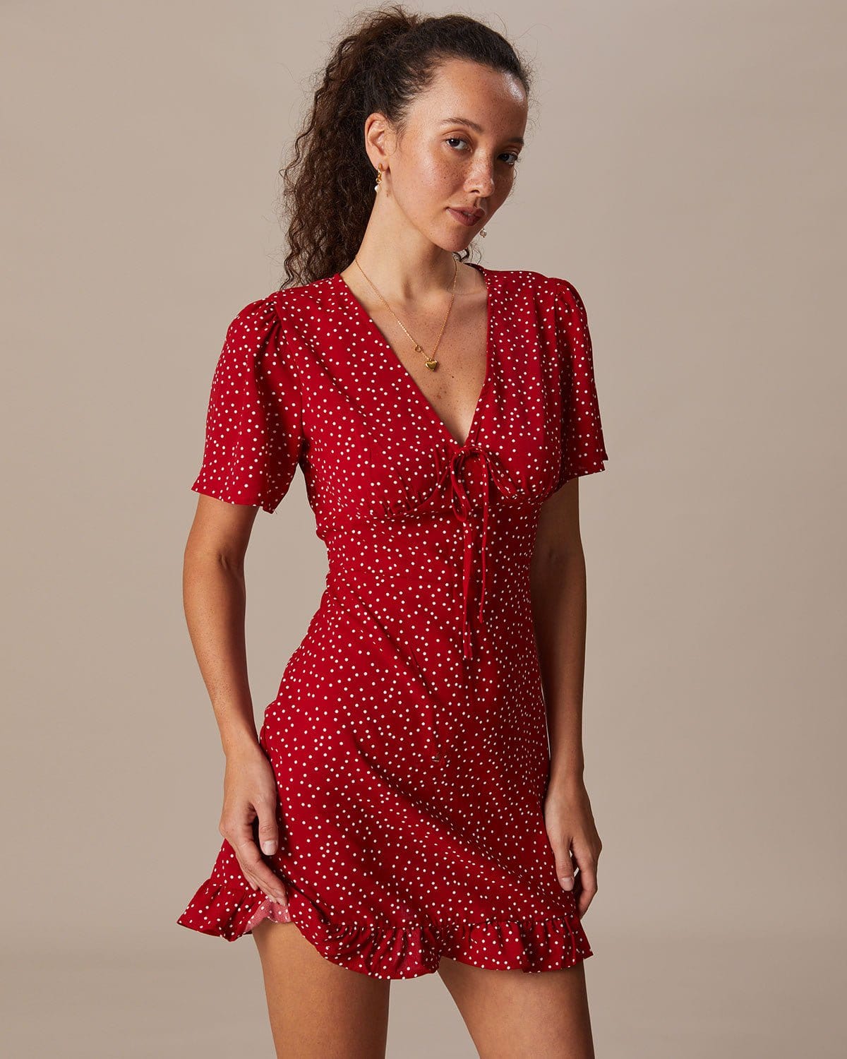 Blanche | V-Neck Polka Dot Flounce Summer Dress