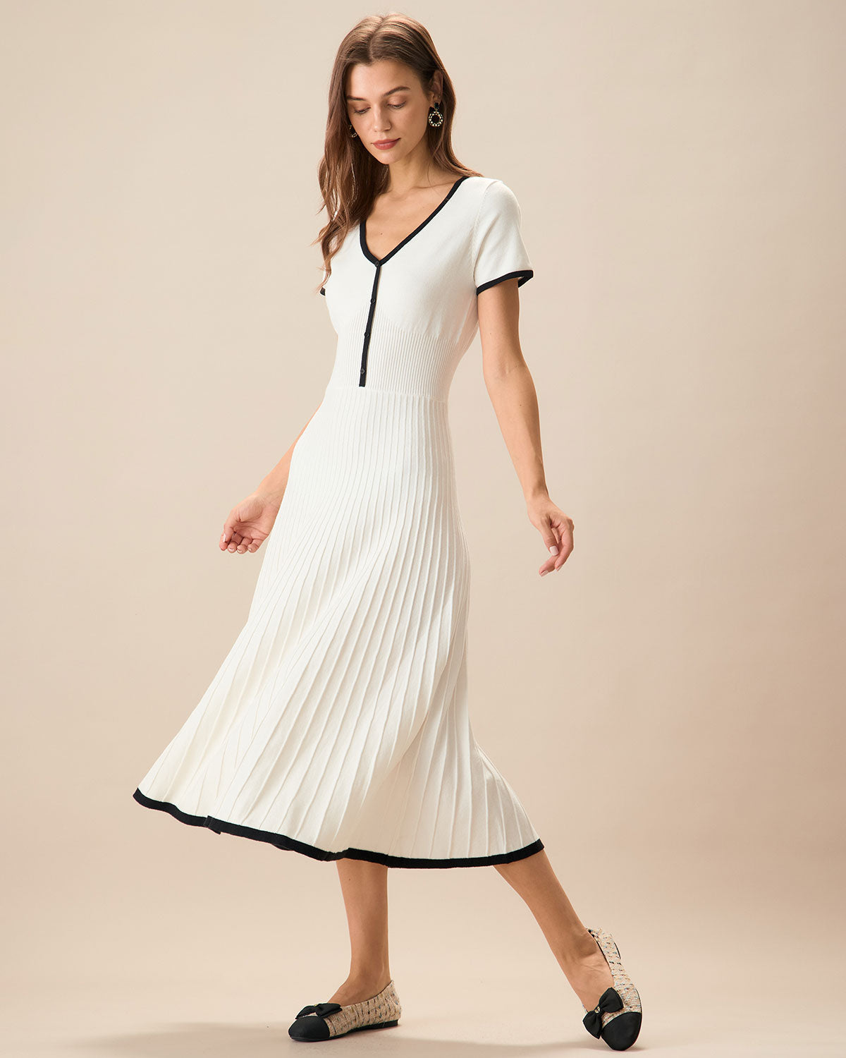 Blythe | Slim Fit Contrasting Ladies Day Sweater Midi Dress