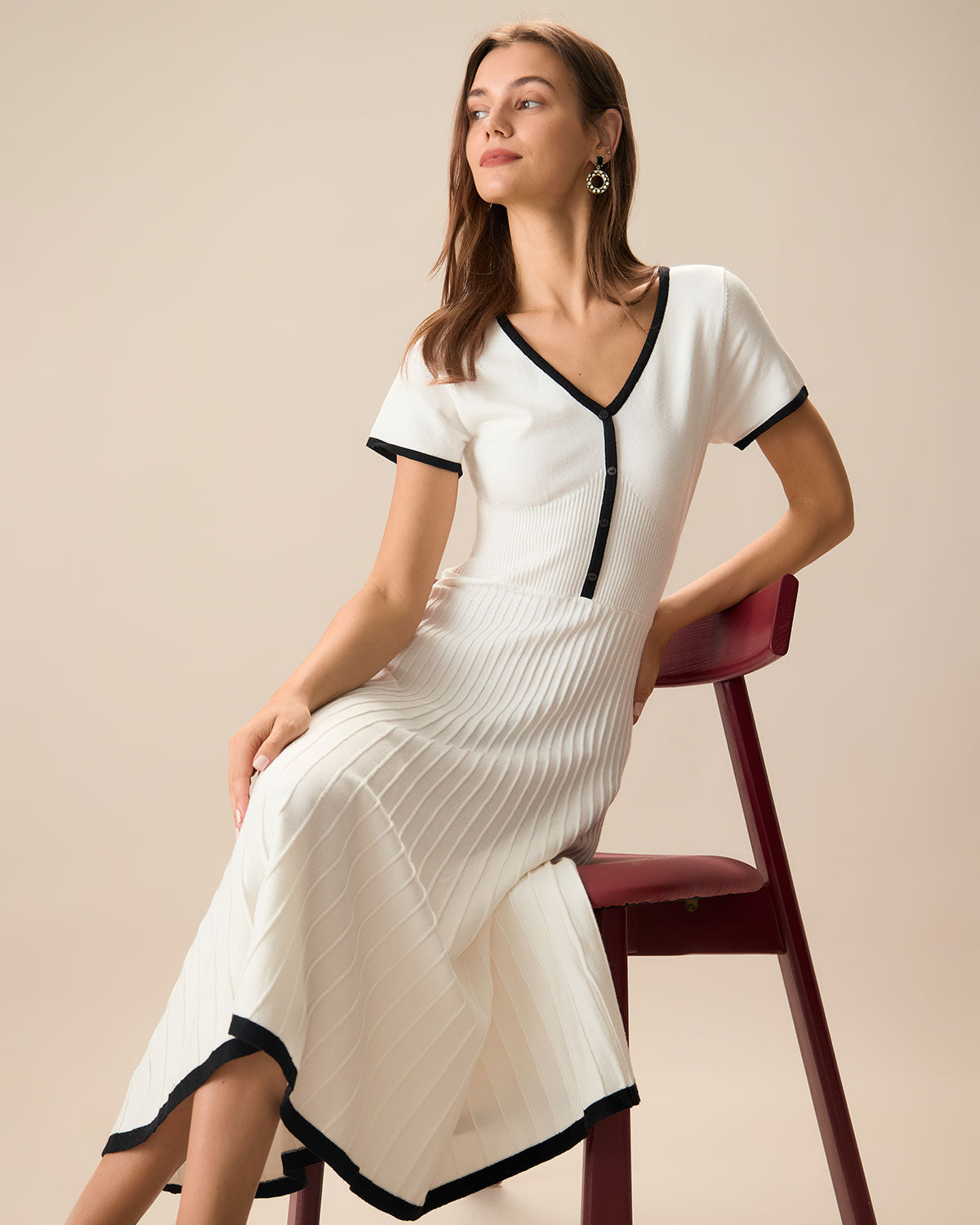 Blythe | Slim Fit Contrasting Ladies Day Sweater Midi Dress