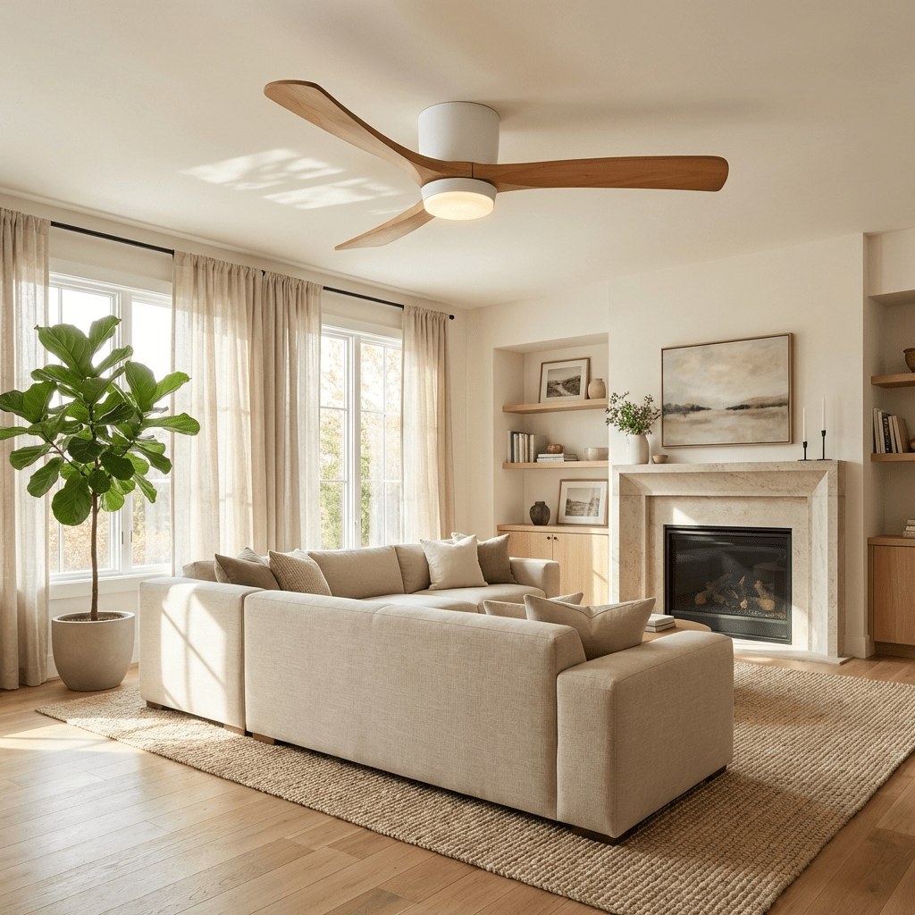 Brooklyn Nordic Wooden Ceiling Fan with Integrated Light – Ideal for Living Room or Bedroom