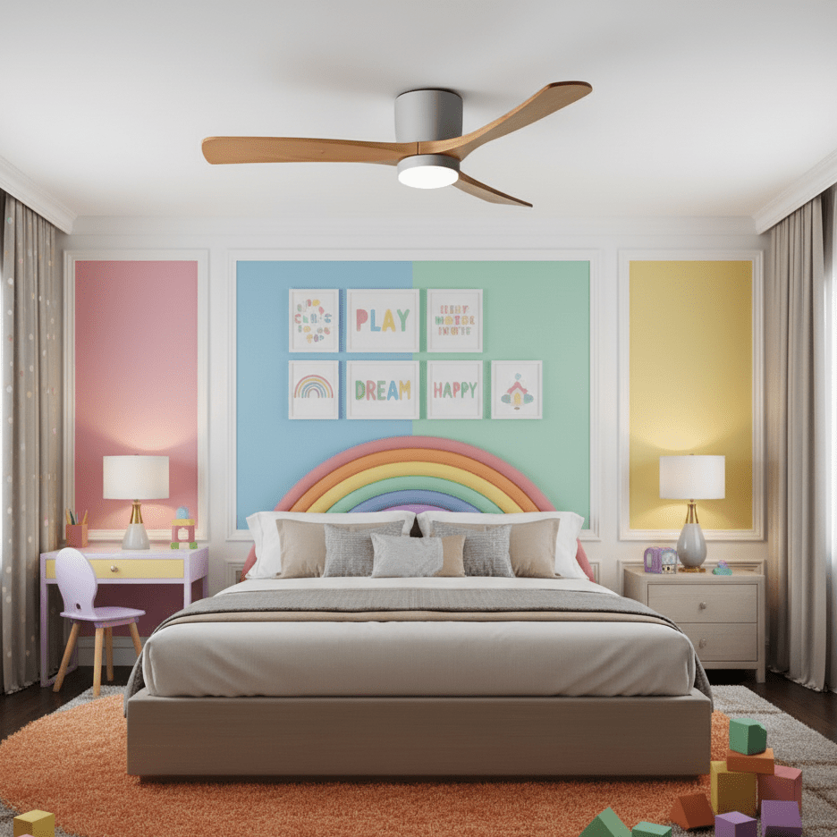 Brooklyn Nordic Wooden Ceiling Fan with Integrated Light – Ideal for Living Room or Bedroom