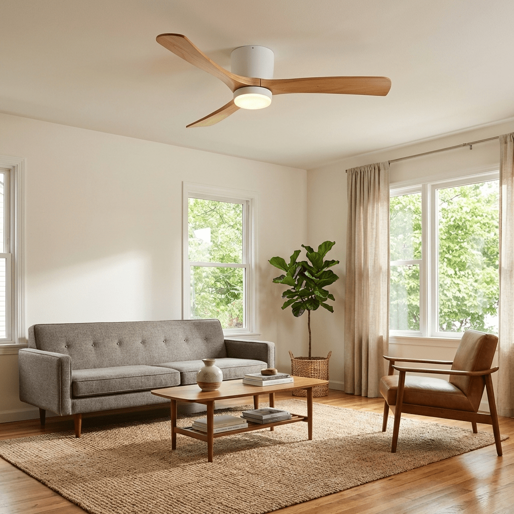 Brooklyn Nordic Wooden Ceiling Fan with Integrated Light – Ideal for Living Room or Bedroom