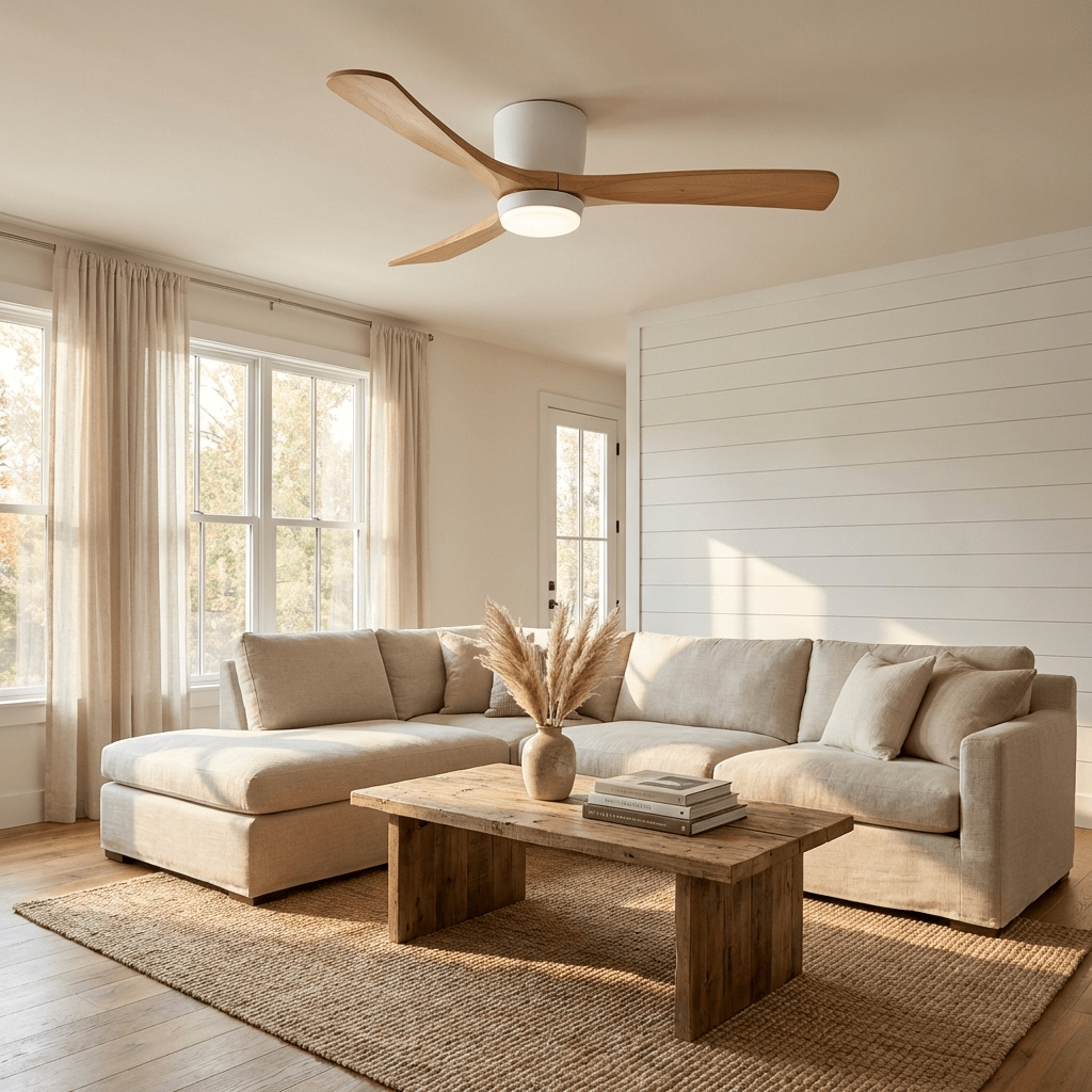 Brooklyn Nordic Wooden Ceiling Fan with Integrated Light – Ideal for Living Room or Bedroom