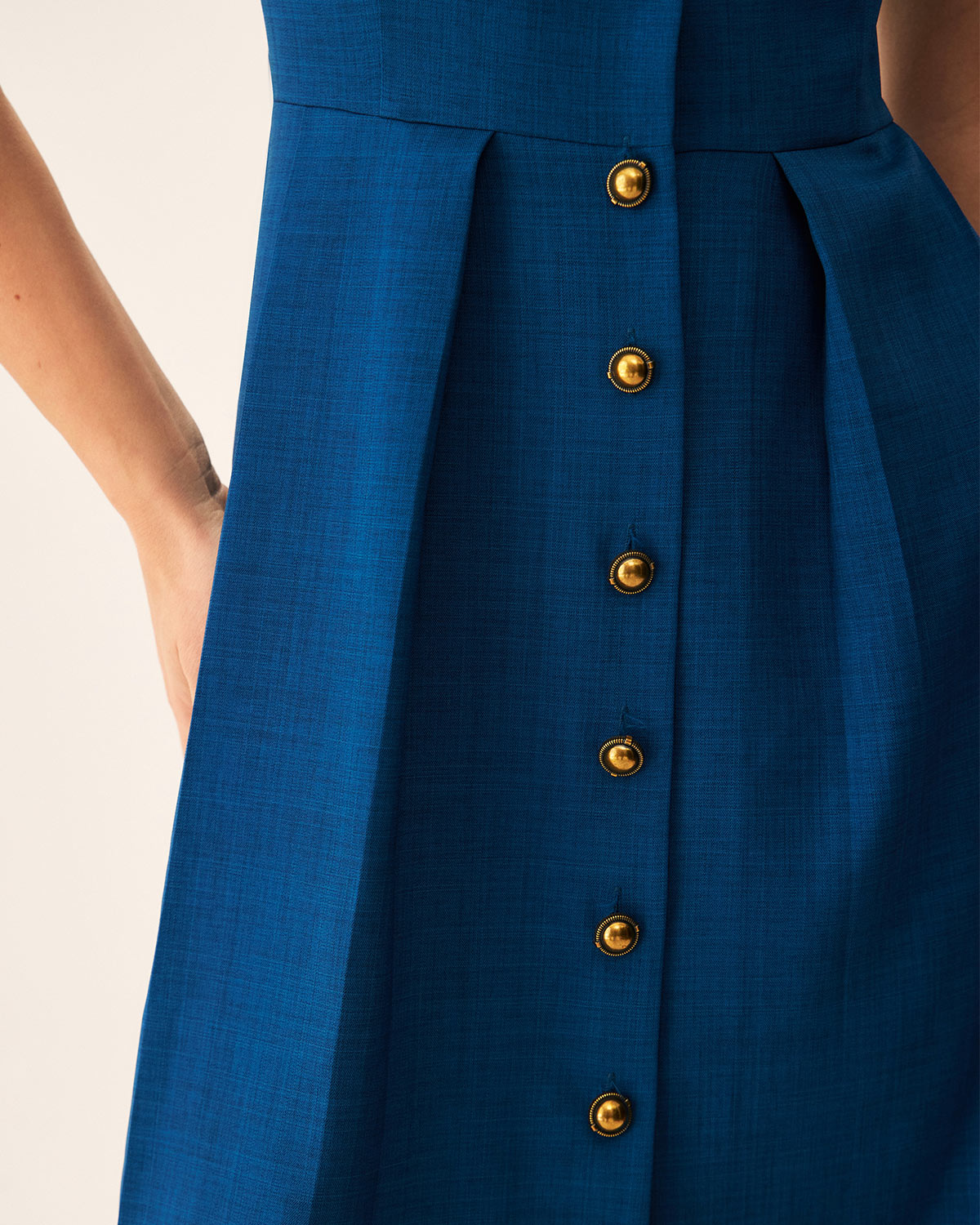 Camille | Pleated V-Neck Button Front Summer Dress