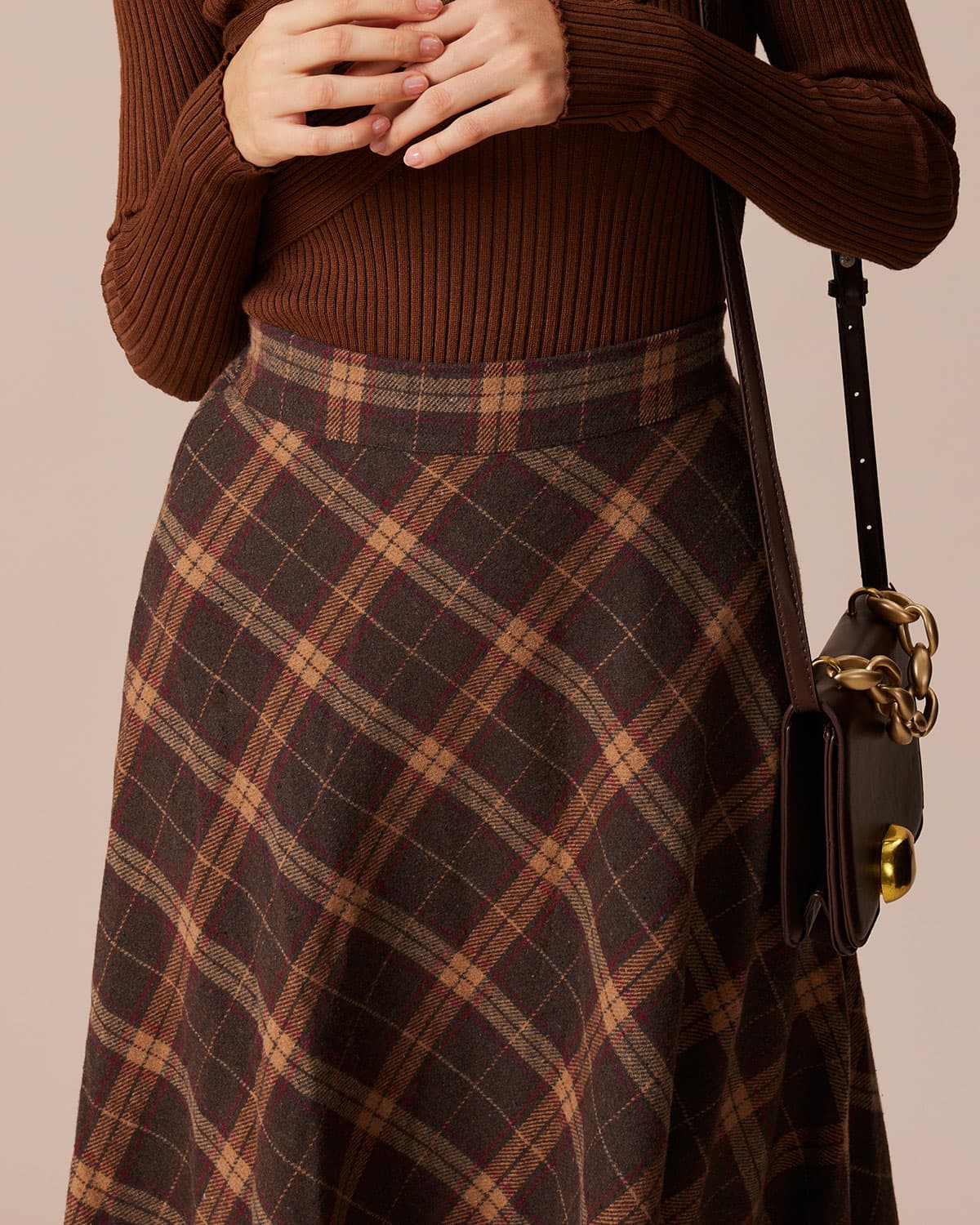 Camille | Regular Fit Elastic Waist Plaid Maxi Skirt