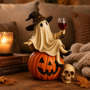 Ceramic Halloween Figurine with Ghost and Wine Glass – Ideal for Tabletop Decor