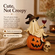 Ceramic Halloween Figurine with Ghost and Wine Glass – Ideal for Tabletop Decor