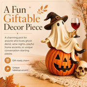 Ceramic Halloween Figurine with Ghost and Wine Glass – Ideal for Tabletop Decor